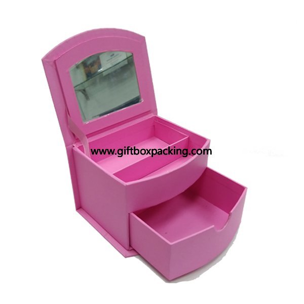 Pink color custom design cardboard drawer gift box with mirror for cosmetic