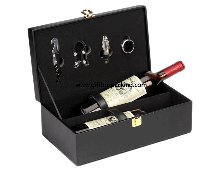 PU leather wine bottle packaging gift box with handle